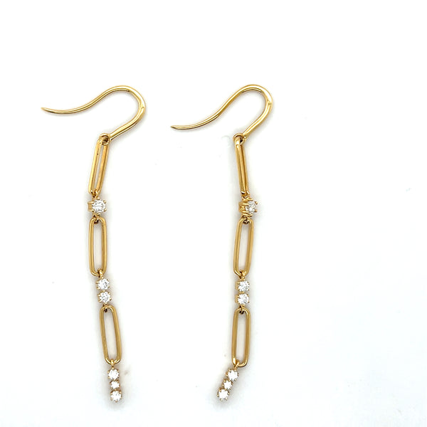 18 K Yellow Paperclip Dia Station Drop Earrings