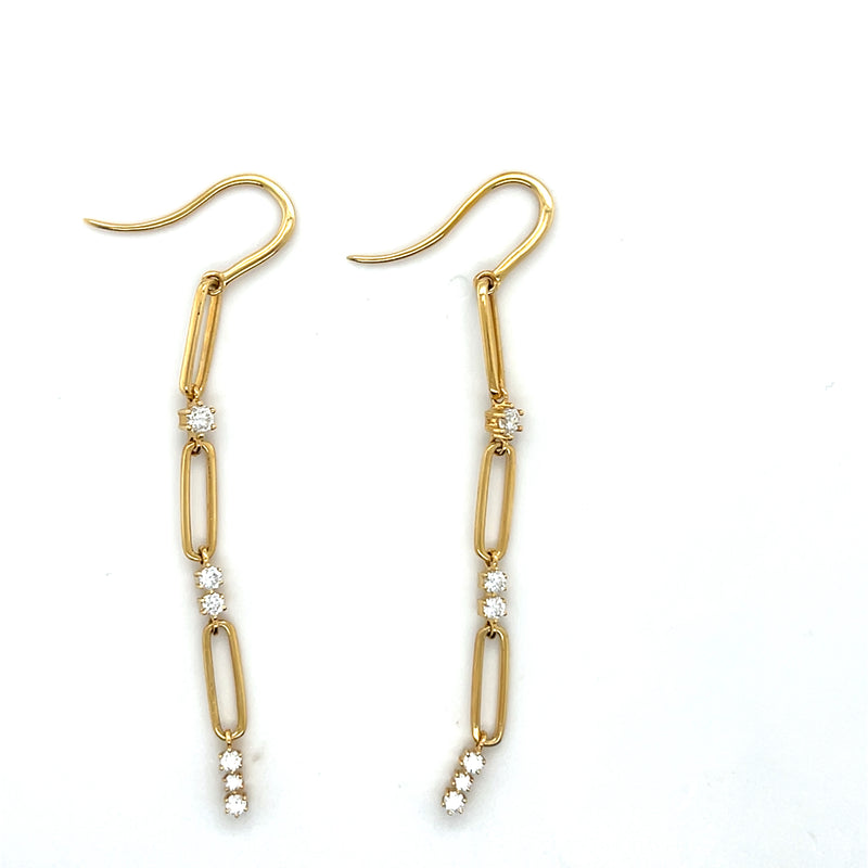 18 K Yellow Paperclip Dia Station Drop Earrings
