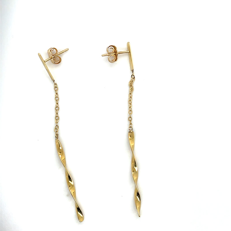 14kyg Flat Bar Twist Drop Earrings