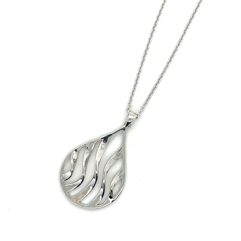 Sterling Open Swirl Teardrop Pendant on Cable Chain