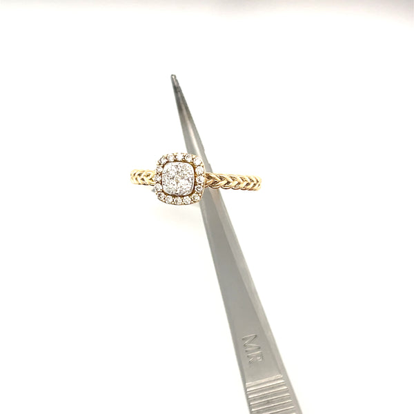 14kyg Cush Pave Halo Rope Ring