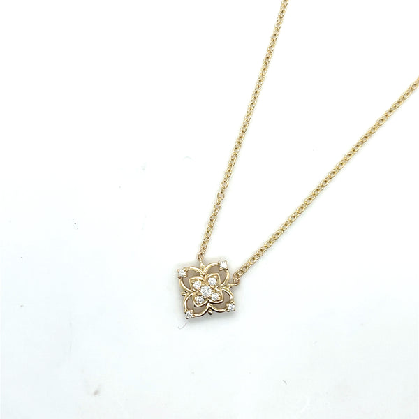 14kyg Filigree Diamond Pendant on Cable Chain