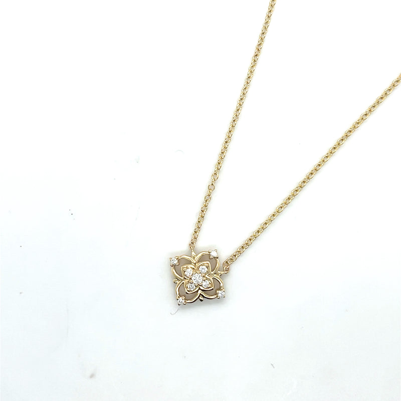 14kyg Filigree Diamond Pendant on Cable Chain