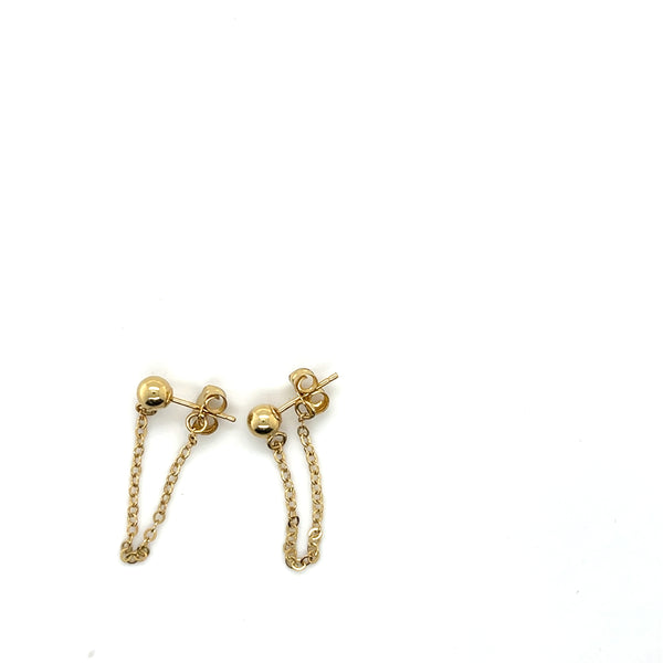 14k Ball with Dangle Chain Earrings