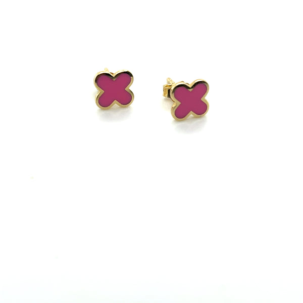 14kyg Clover Pink Enamel Studs